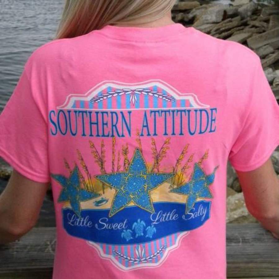 Country Life Outfitters Southern Attitude Pink Starfish Vintage Girlie Bright T Shirt