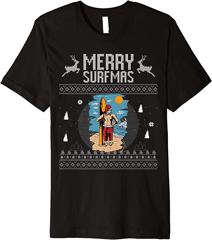 Ugly christmas funny santa claus surfer X-Mas Holiday Premium T-Shirt