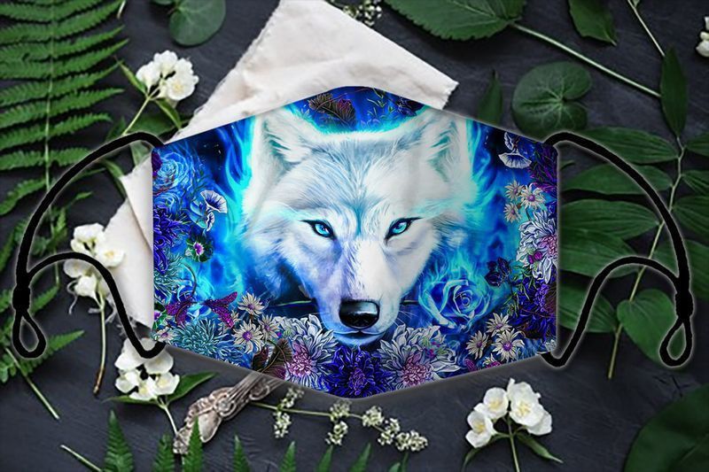 White Wolf Floral Face Covering For Wolf Lovers Animal Gift Cotton Mask 1-10 Pcs For Kid & Adult All Over Print Face Mask Covering For Adults And Kids