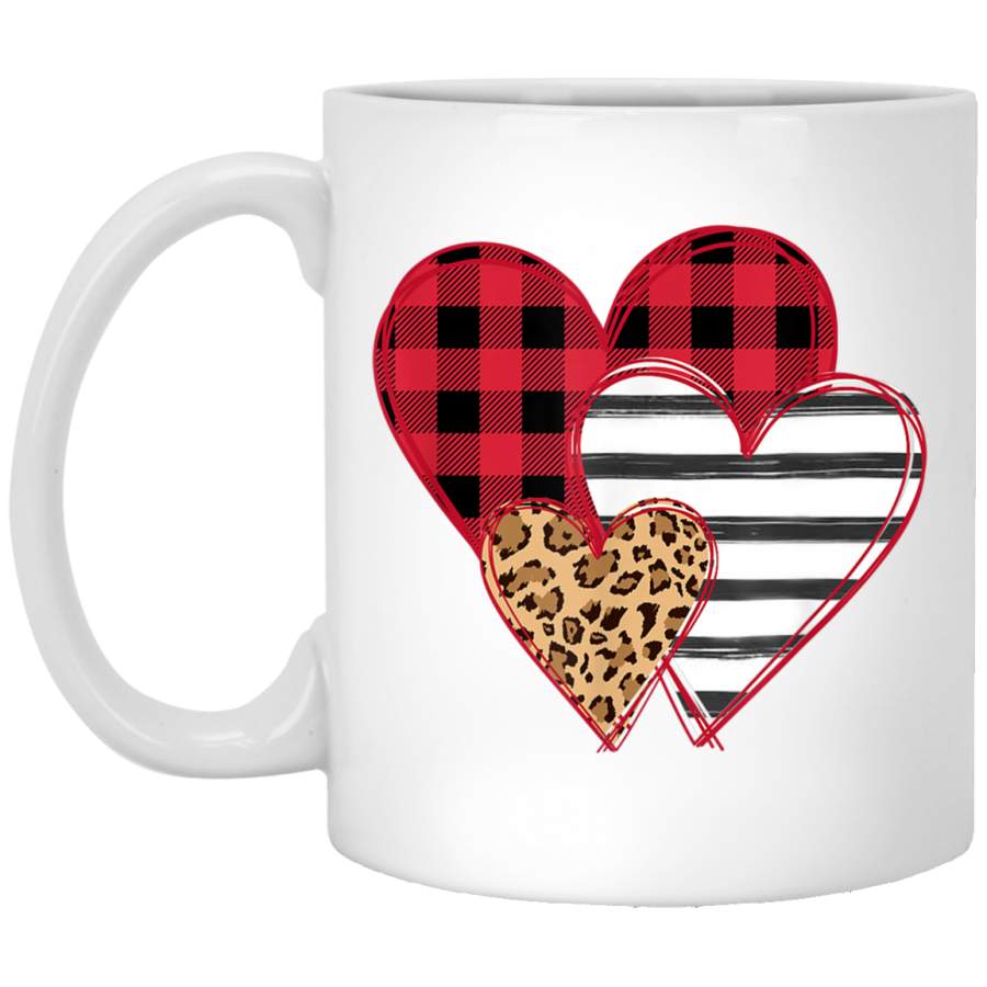 Striped Leopard Buffalo Plaid Printed Splicing Heart Valentine’s Day Mugs