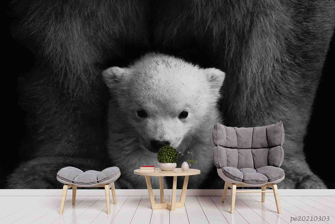 3D White Bear Cub Animal Wall Mural Wallpaper Lqh 6