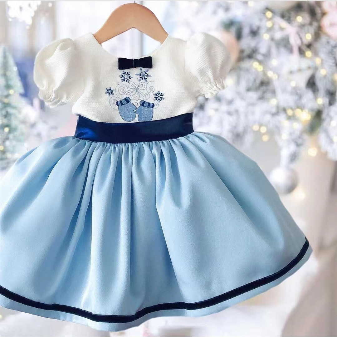 0-8Y Baby Girl Summer Blue Snow Turkish Vintage Lolita Princess Ball Gown Dress for Birthday Holiday Casual Eid alx