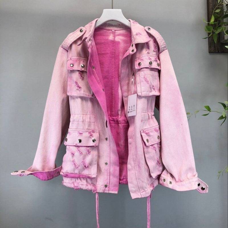 Jacket  New Korean Version Sweet Pink Hole Fashion Long Sleeve