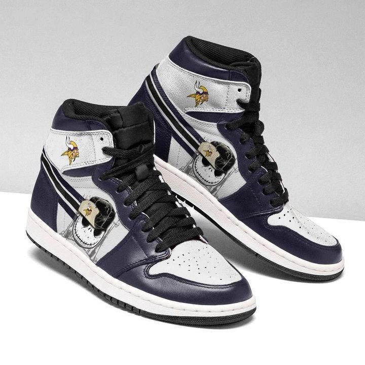 Jack Skellington Minnesota Vikings Design Air Jordan 1 Mid Printing Shoes Sneaker