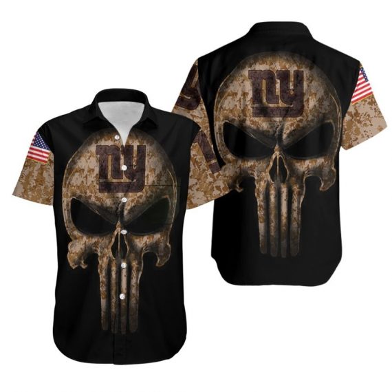 Camouflage Skull New York Giants American Flag Hawaiian Shirt Mh137