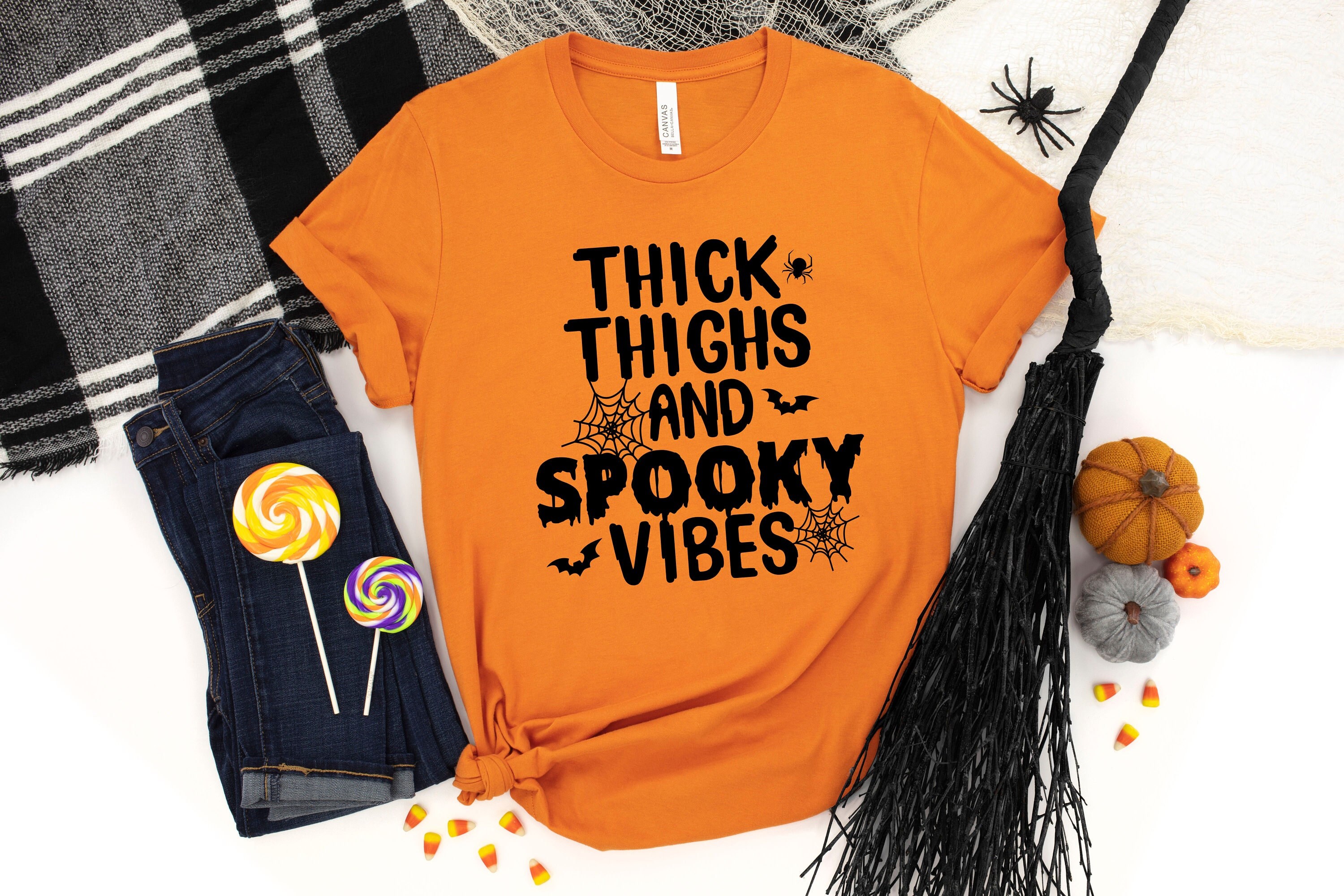 Thick Thighs And Spooky Vibes Shirt, Halloween Shirts, Halloween Gift, Funny Halloween Shirt, Spooky Vibes Shirt, Funny Spooky Vibes Shirt