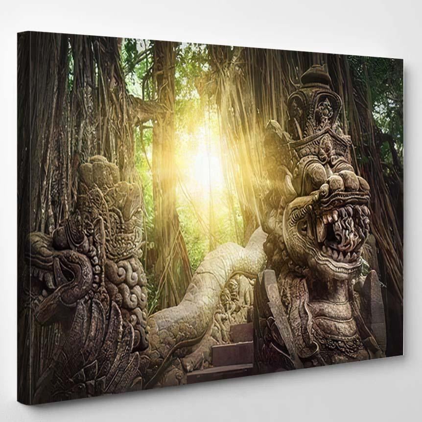 Ancient Dragon Sculptures On Bridge Monkey – Dragon Animals Canvas Print