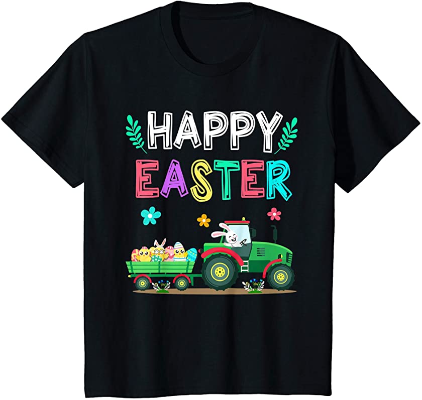 Kids Happy Easter Bunny Tractor Easter Egg Hunt Boys Kids T-Shirt