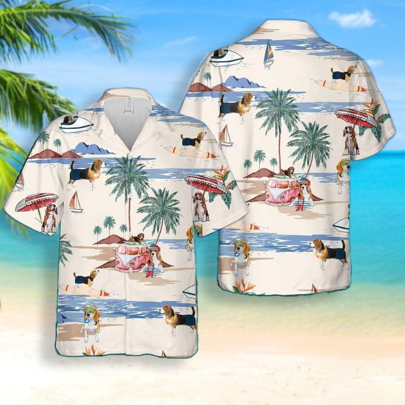 Beagle Summer Beach Hawaiian Shirt, Beagle Dog Button Shirt, Summer Beagle Dog Hawaiian Shirt, Dog Leaf Hawaiian Shirt, Summer Tropical Shirt