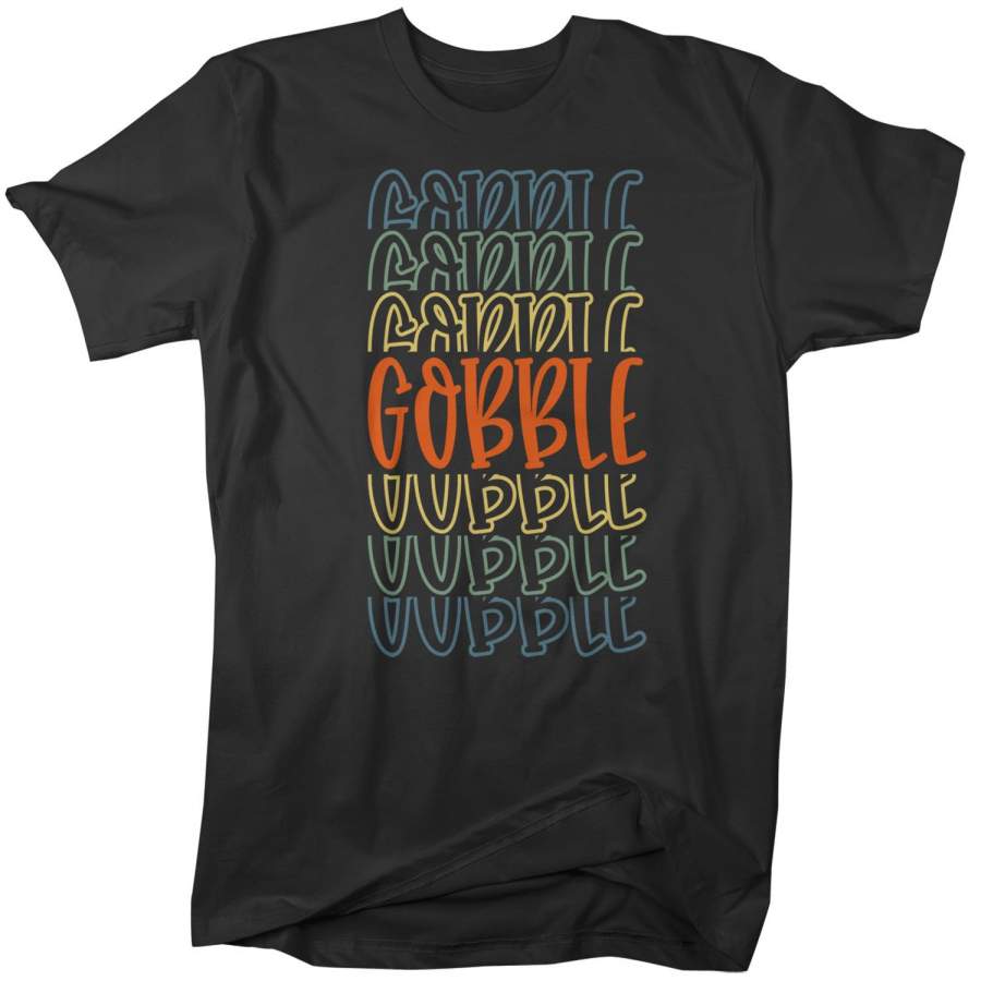 Men’s Cute Thanksgiving T Shirt Gobble Shirt Fun Stacked Font Mirror Text Retro Tshirt Vintage Thanksgiving T-Shirt