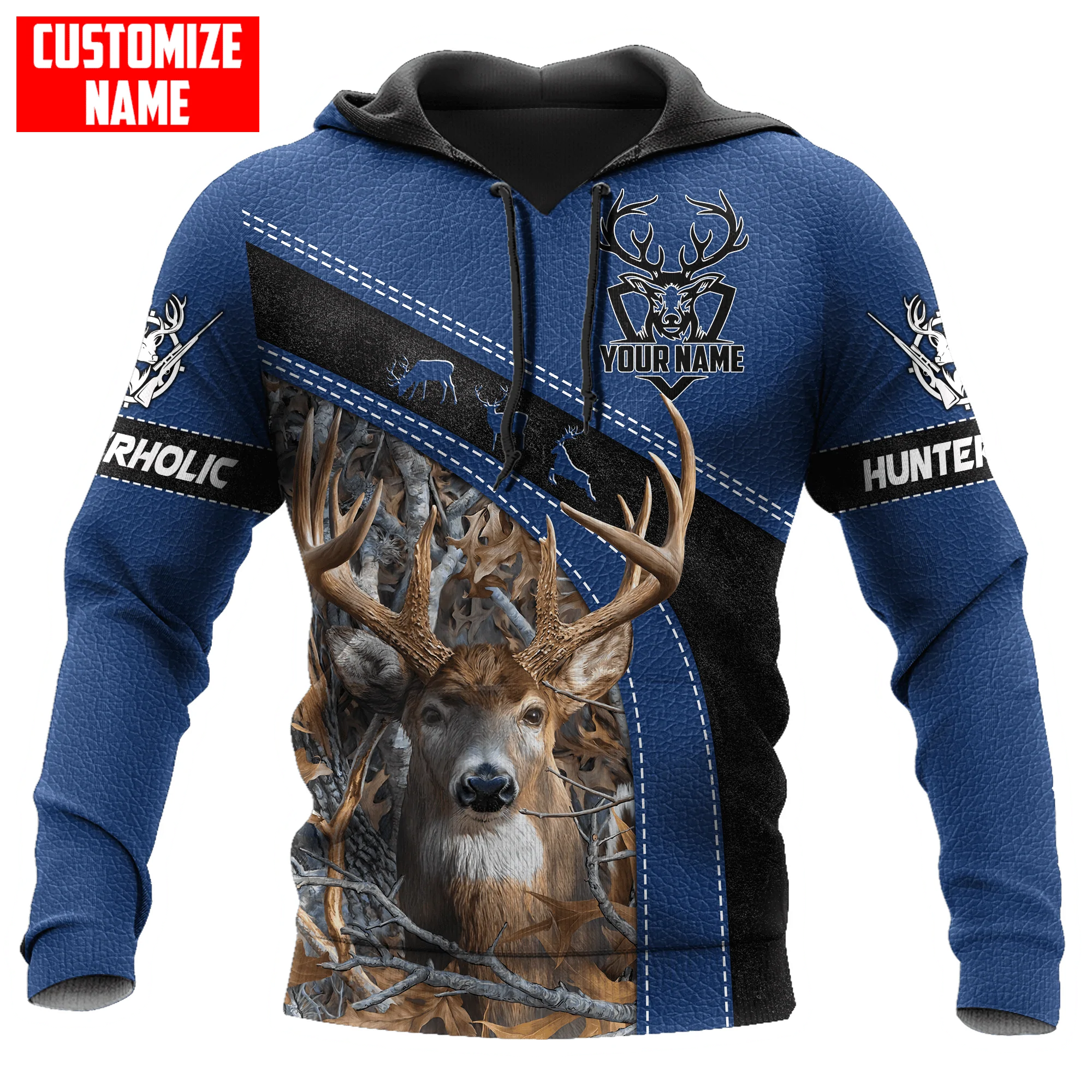 Personalized Hunting Blue Hoodie, Hunterholic Hoodie For Men And Women, Hunter Lover Gift