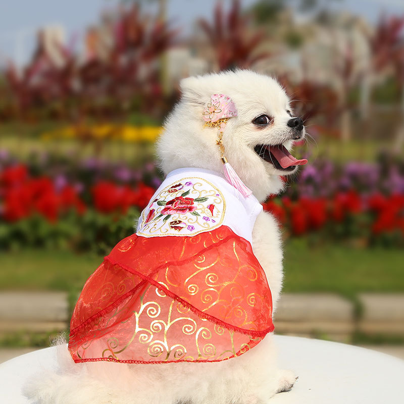 Spring And Summer New Pet Cute Dress Skirt Puppy Cat Princess Hanbok Clothes Apparel Lovely Party Apparel Cute Dress For Dogs alx