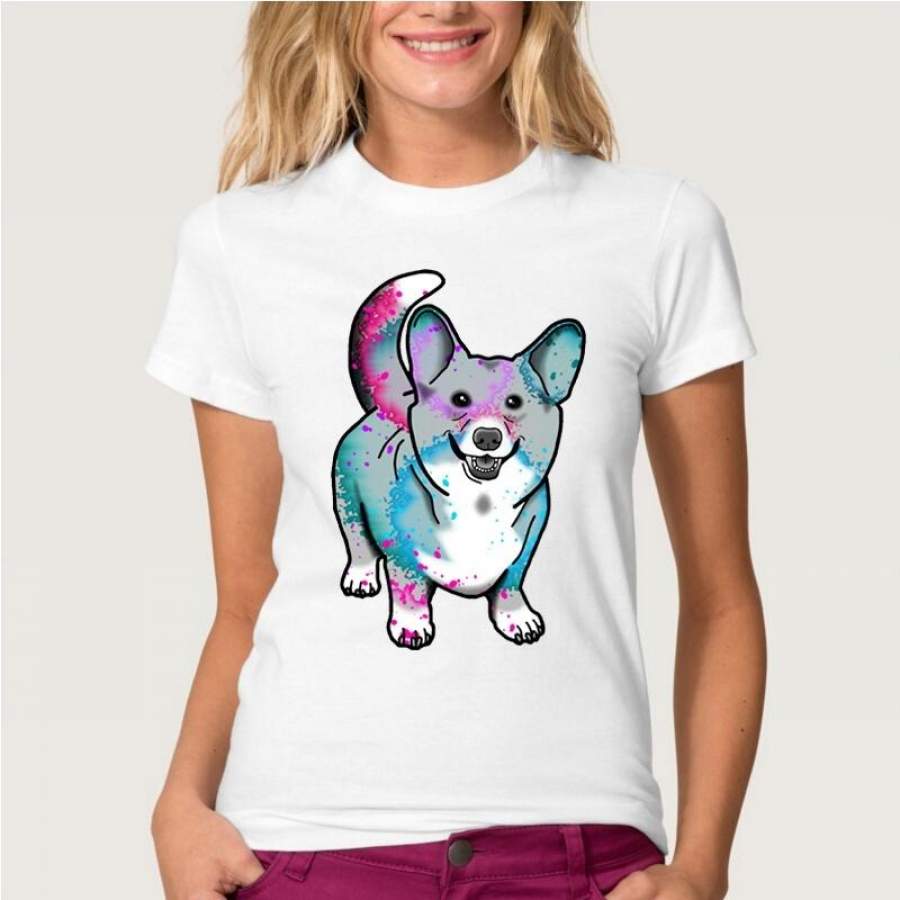 Newest 2017 Fashion Pretty Watercolor Corgi T Shirt Womens/Lady Novelty Casual Dog Animal Short Sleeve Tee Tops Clothing