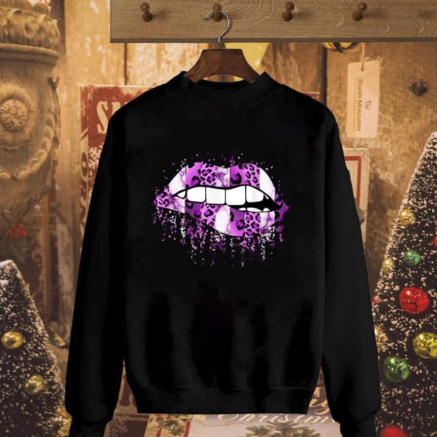 Cool lips bite kiss me leopard purple black sweatshirt for men and women S-5XL