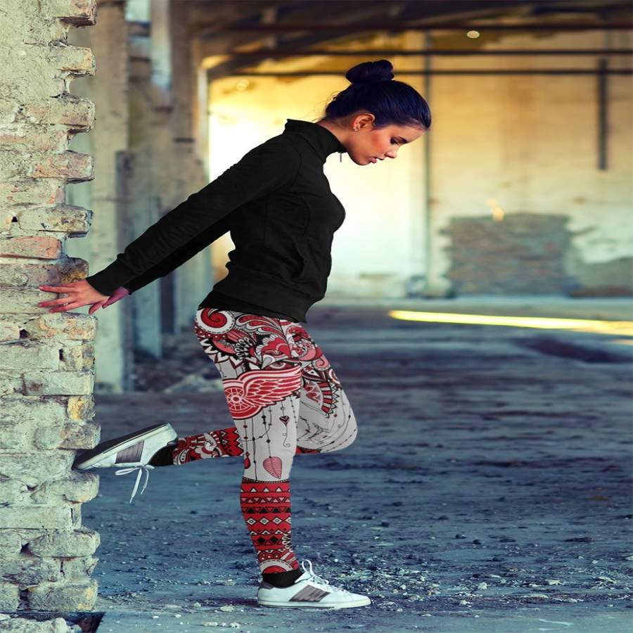 Boho Detroit Red Wings Leggings With Fantastic Art