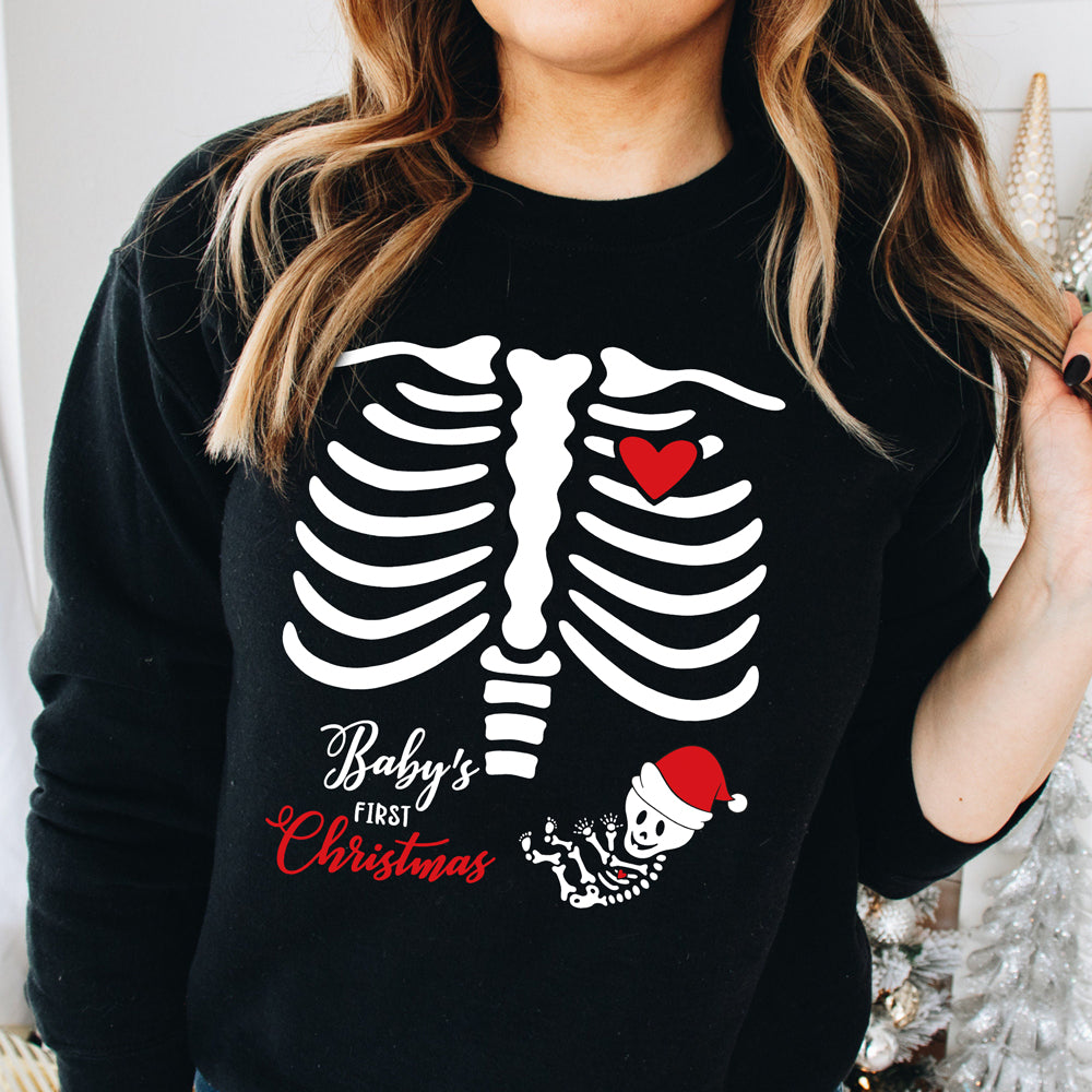 Personalized Christmas Gift For Mom To Be Baby Bump Skeleton Pregnancy Announcement Sweatshirt