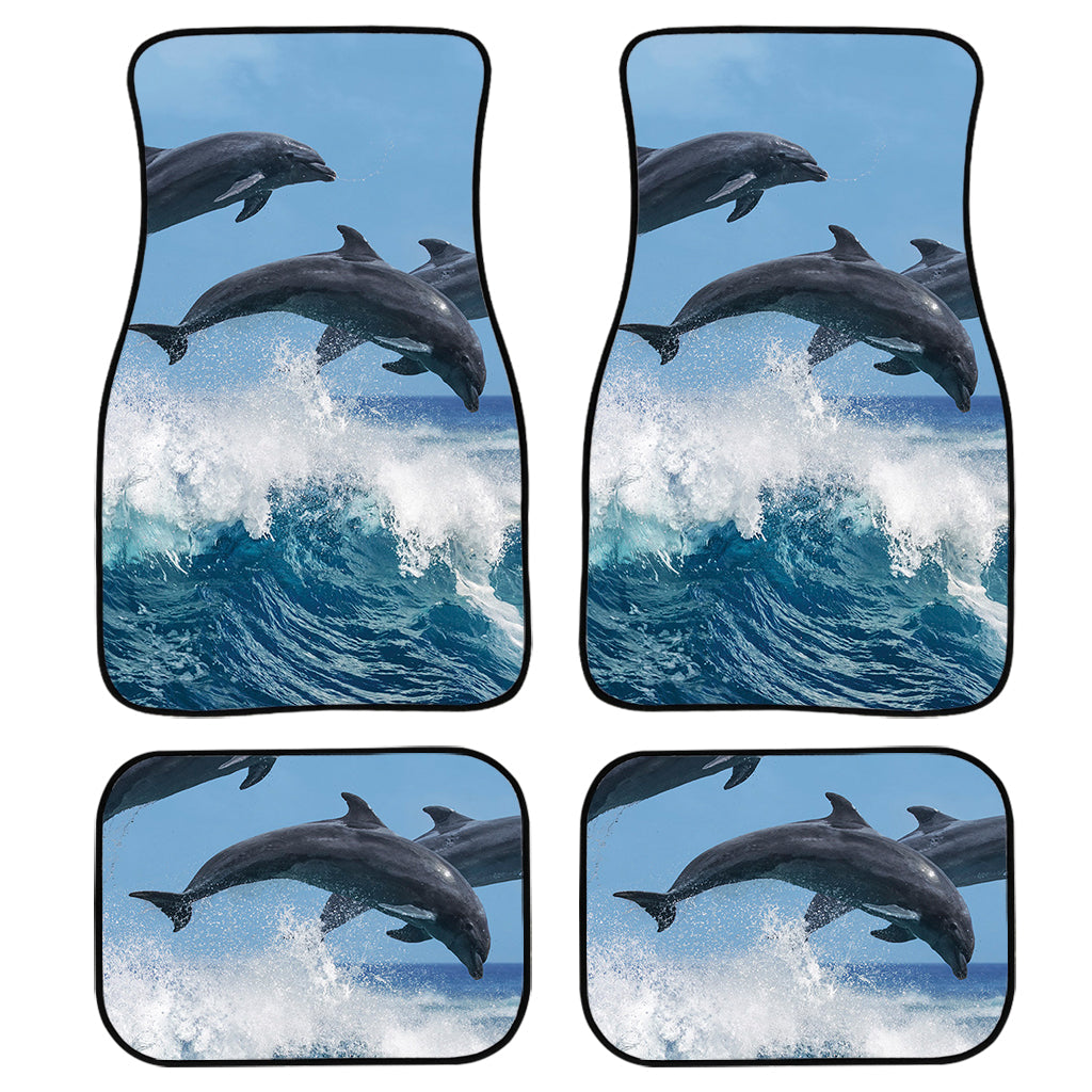 Dolphins Jumping Over Waves Print Front And Back Car Floor Mats, Front Car Mat