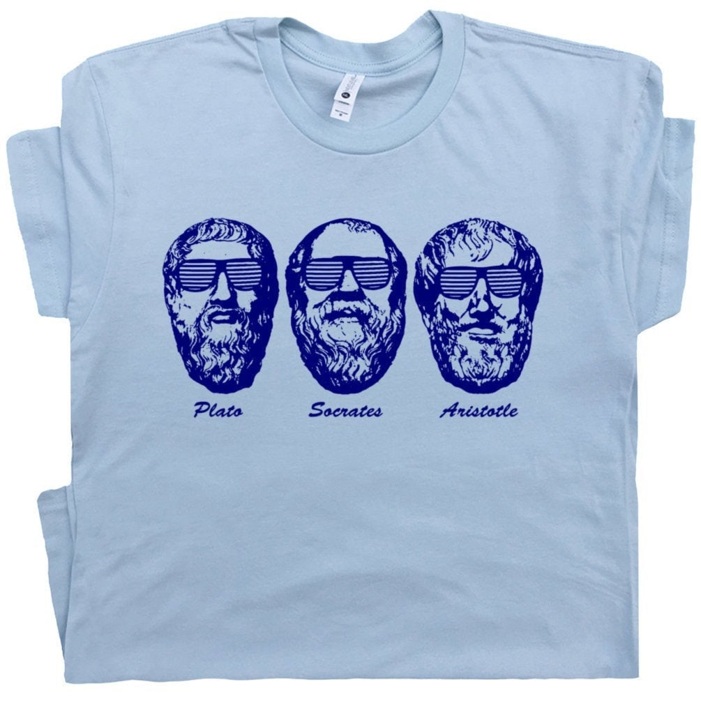 Socrates T Shirt Geek Shirts Plato Aristotle Tees Three Philosophers Funny Lawyer Shirts Genius Philosophy Funny Graphic Tees 80s Retro