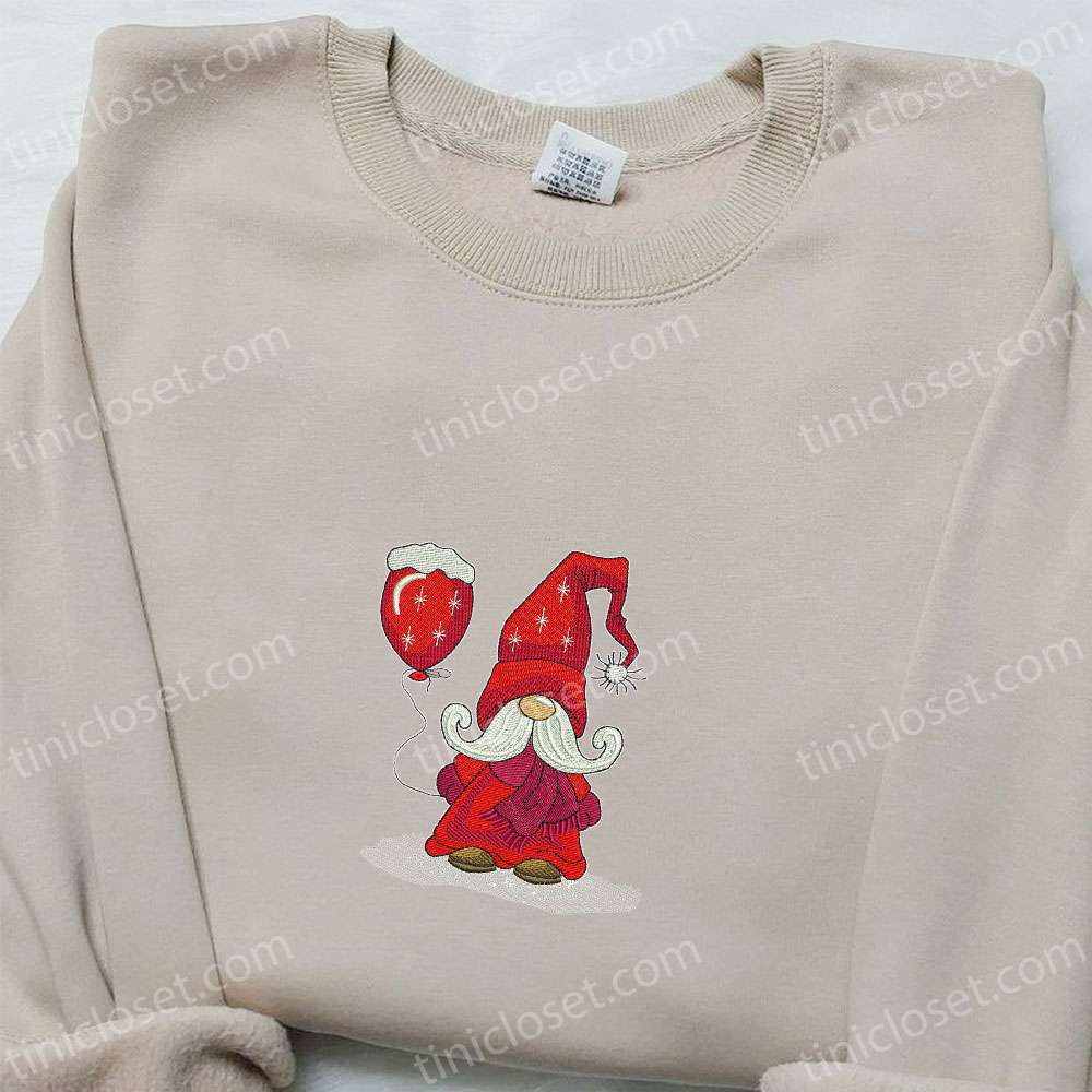 Winter Gnome With Balloon Embroidered Shirt, Christmas Embroidered Hoodie, Best Gifts For Family – Small Gifts Great Love