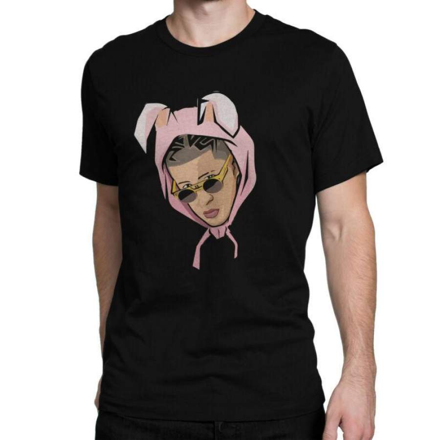 New Bad Bunny Face Men’s Black T Shirt Best Tee 2020