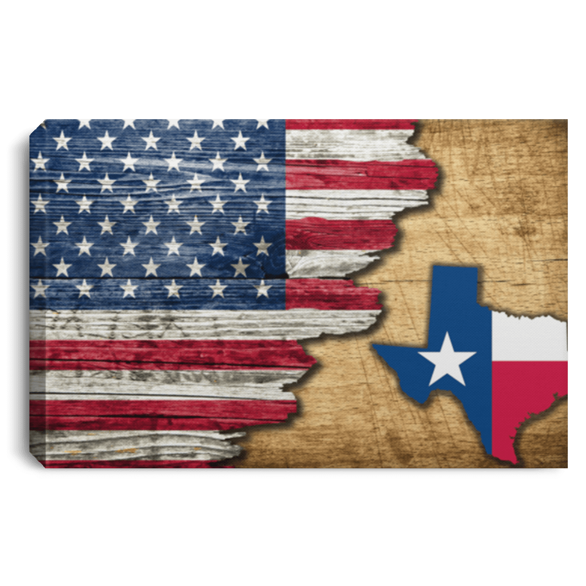 United States/Texas Flag Ripped Effect 24X16 Inches  Landscape Canvas .75In Frame