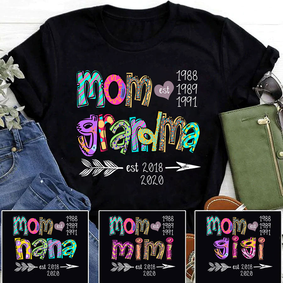 Mom Grandma Est Colorful Mother’S Day Custom T-Shirt