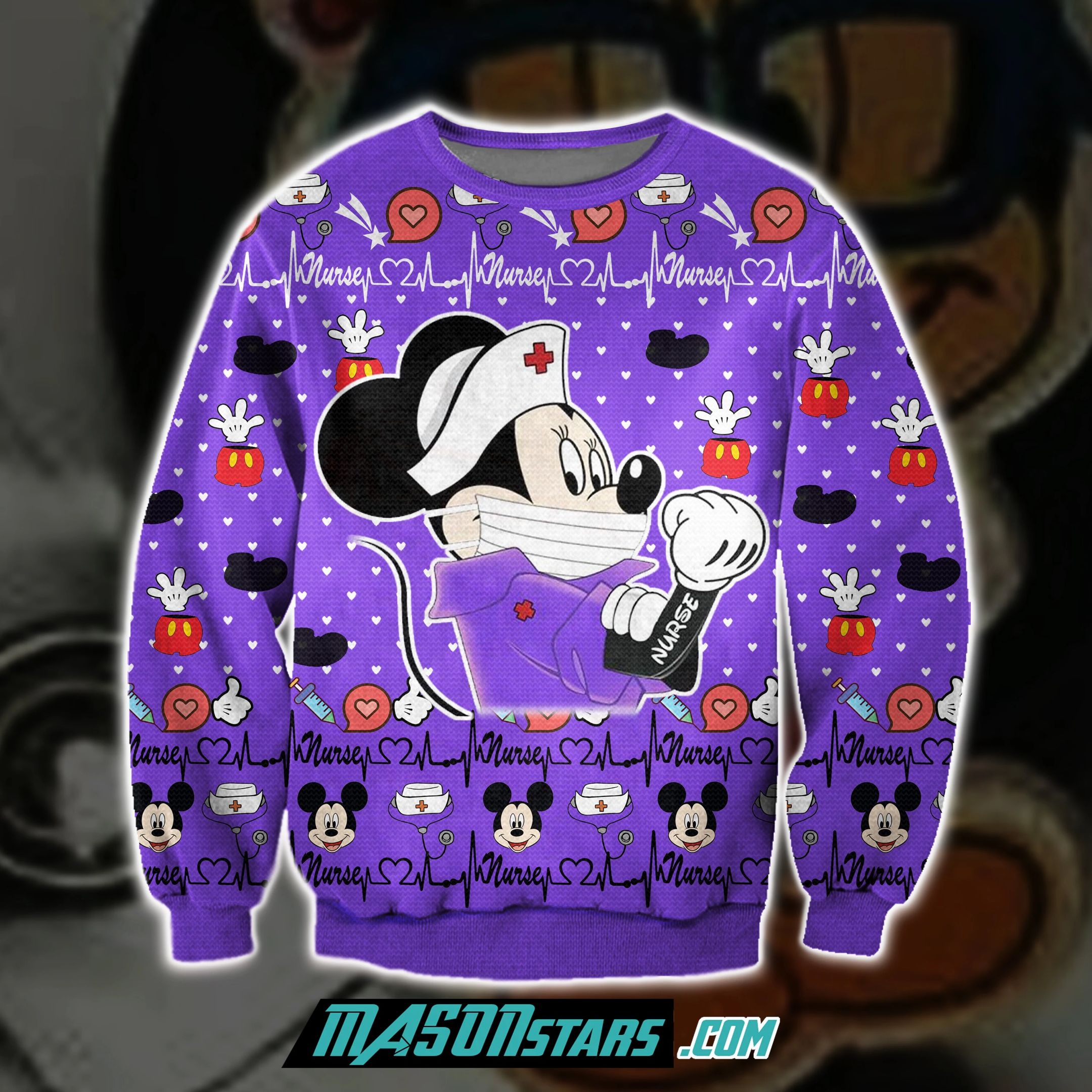 Unifinz Dn Sweater Nurse Sweater Mk Mouse Nurse Purple Ugly Sweater 2022