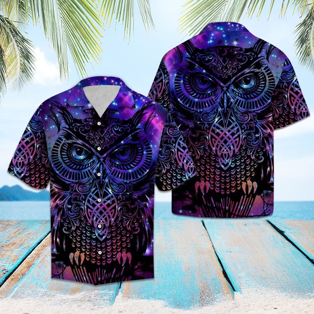 Starry Owl Hawaiian Unisex Print Aloha Short Sleeve Casual Shirt Ha10754