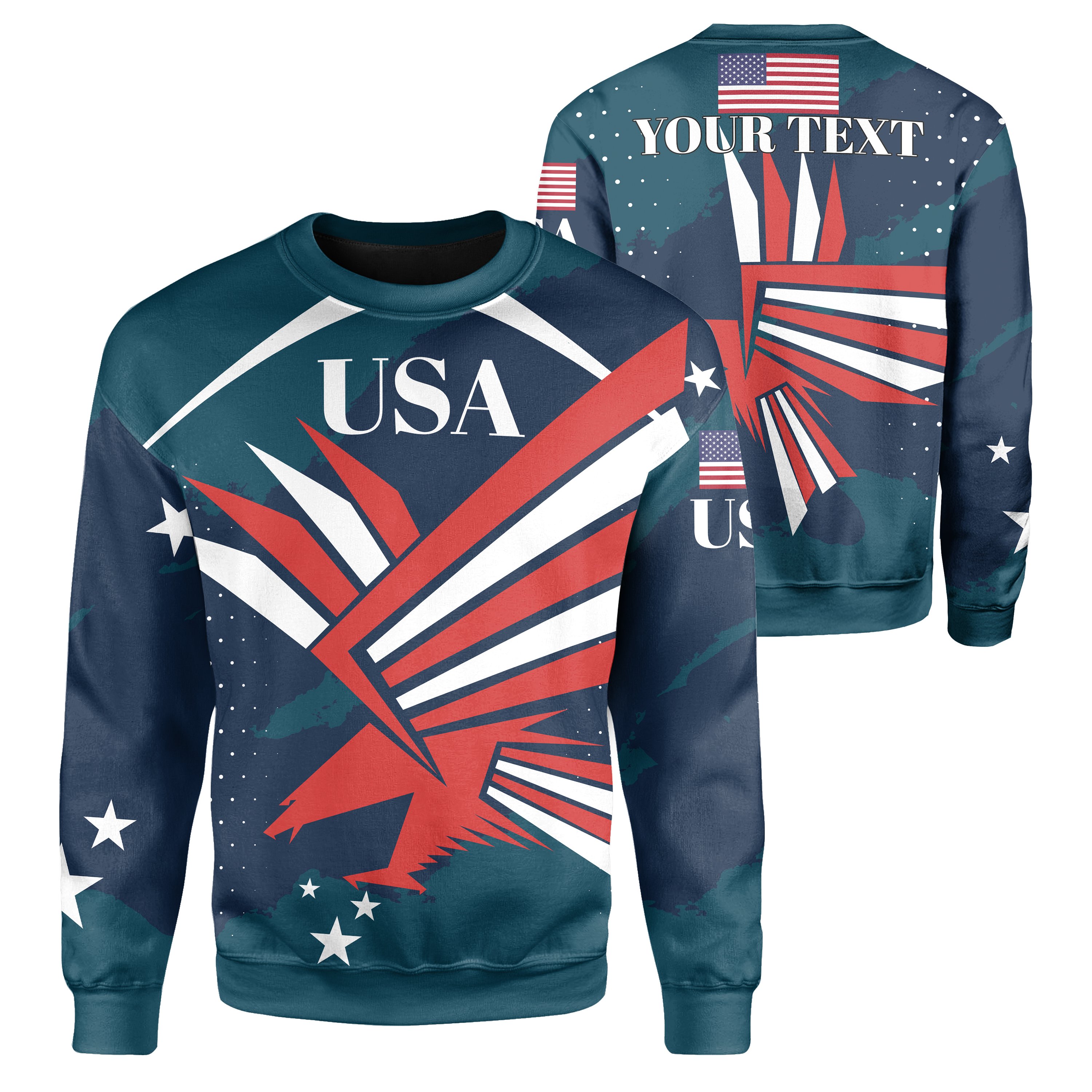 (Custom your text ) United States Flag Bald Eagle Sweatshirt – J5