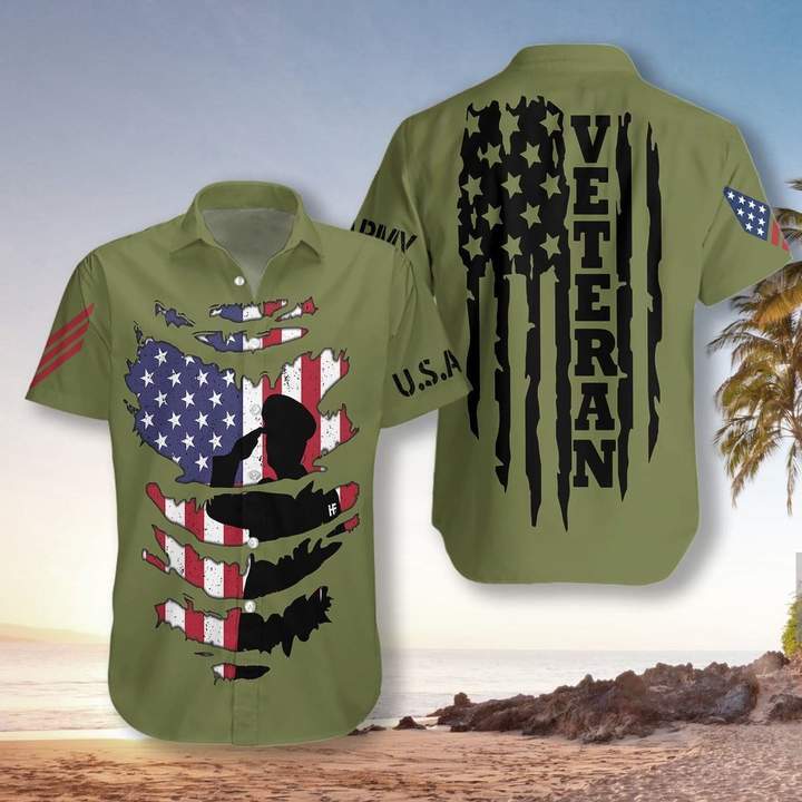 Veteran American Flag Camo Hawaiian Shirt | For Men & Women | Adult | Hw8443