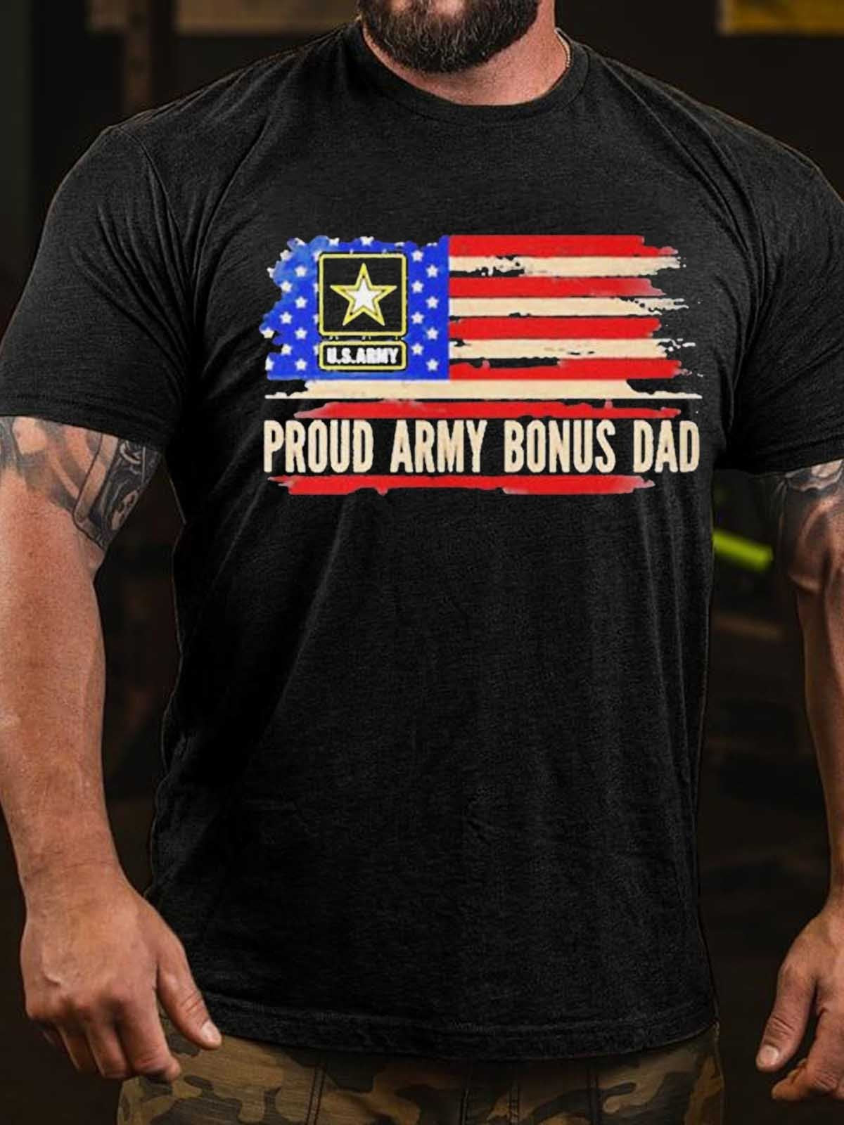 Men’S Proud Army Bonus Dad American Flag Veteran T-Shirt