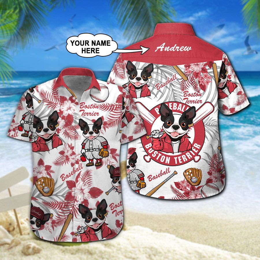 Boston Terrier Baseball Custom Name Hawaiian Shirt 207 ND4519