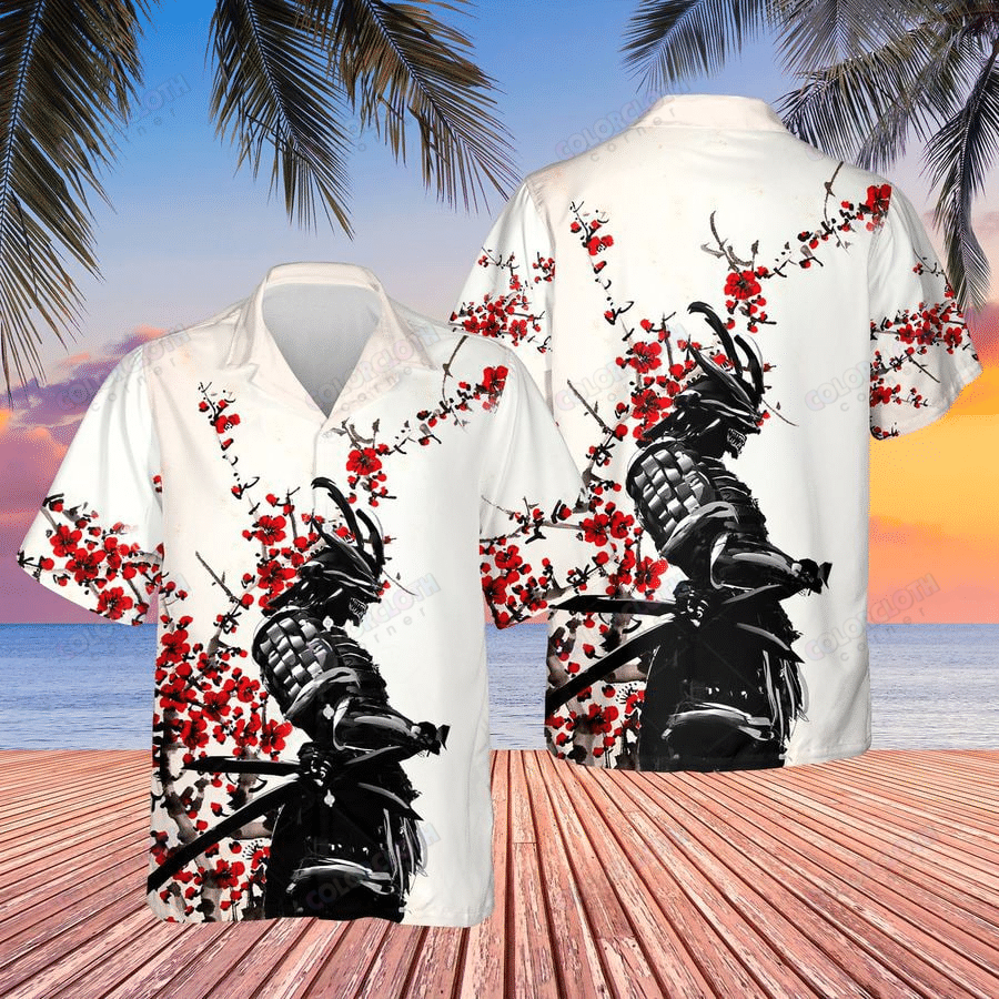 Samurai Warrior Red Flower Hawaii Shirt Ha98277