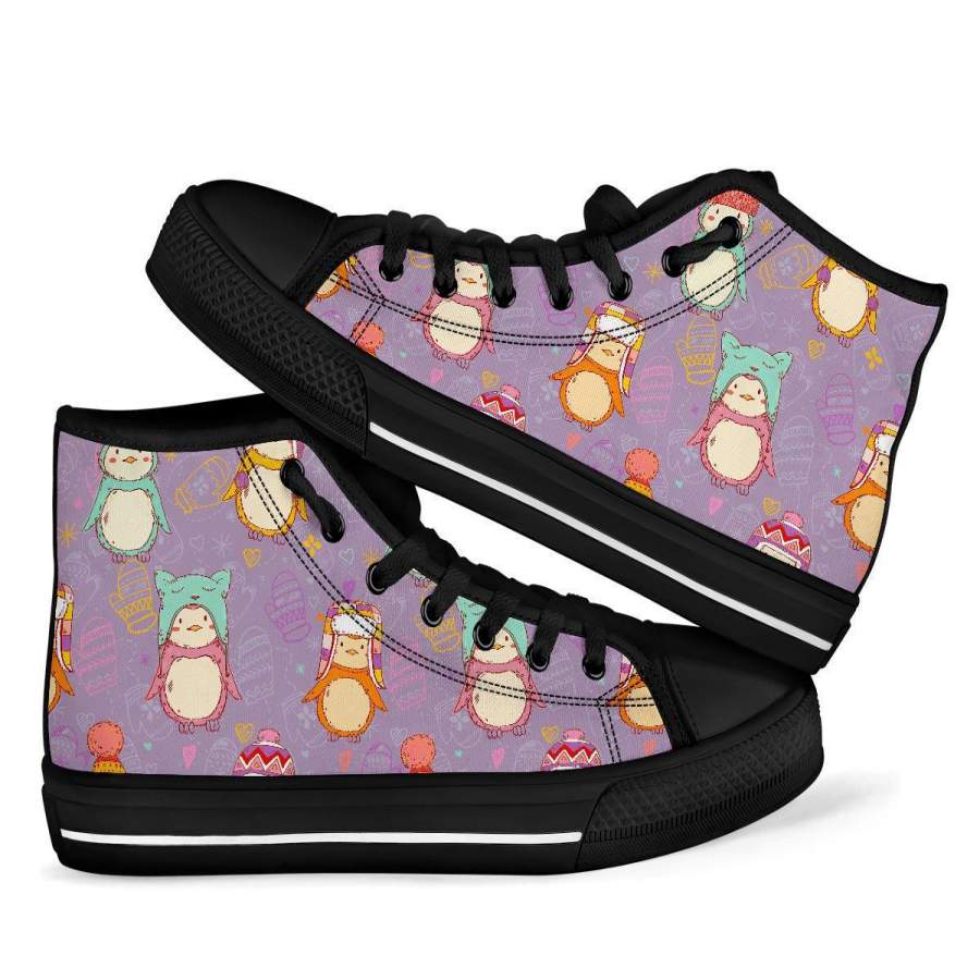 Penguin Pattern Print Men Women’s High Top Shoes