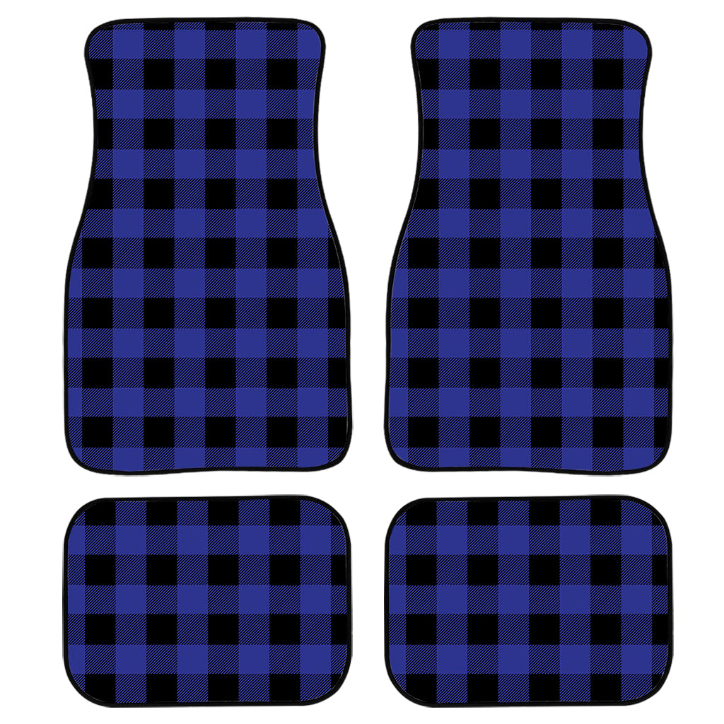 Navy Blue And Black Buffalo Check Print Front And Back Car Floor Mats, Front Car Mat