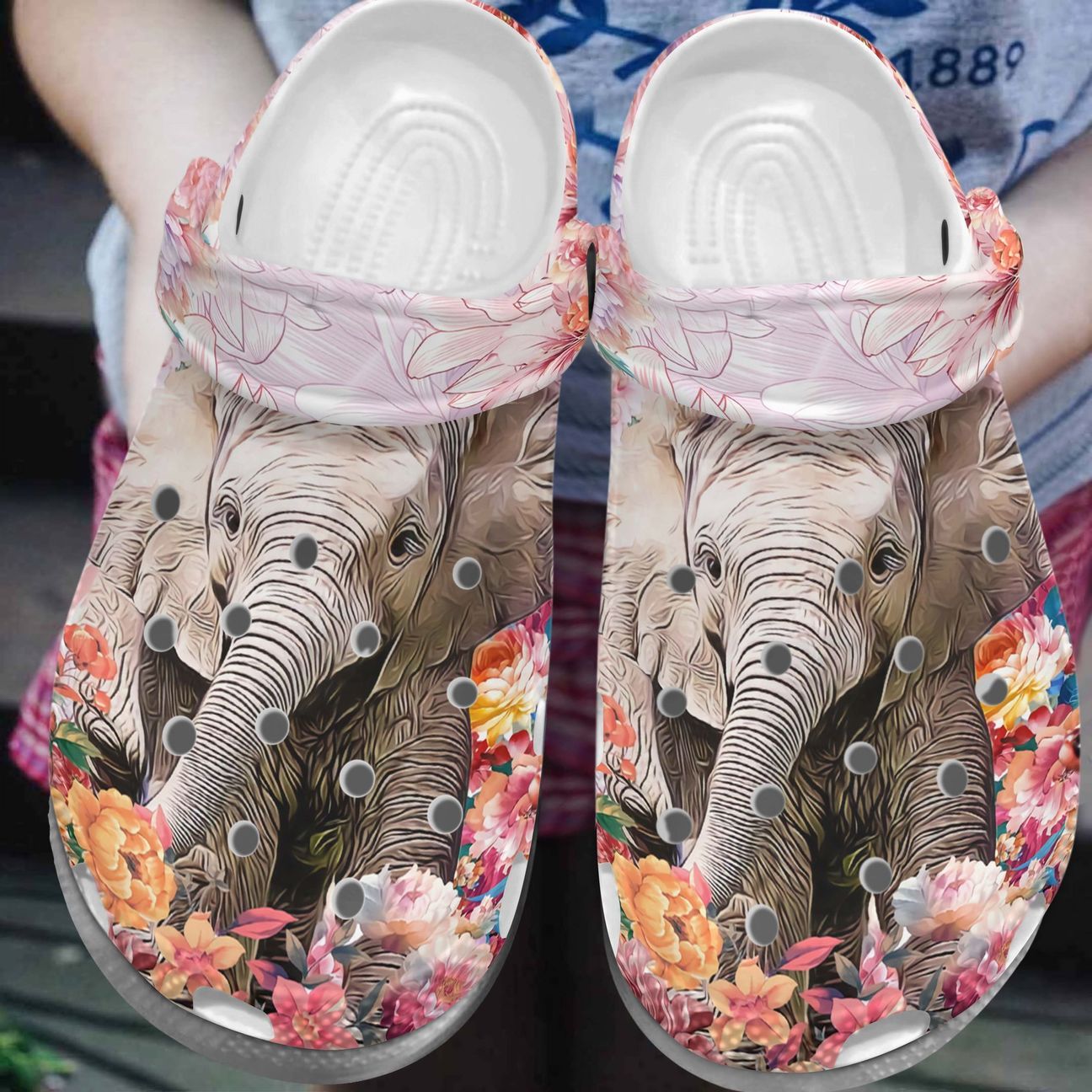 Elephant Personalized Clog, Custom Name, Text, Color, Number Fashion Style For Women, Men, Kid, Print 3D Flowery