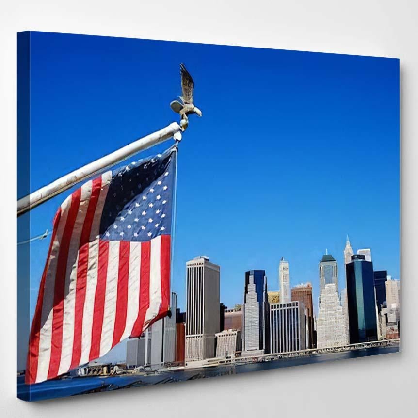 American Flag Eagle Manahttan Skyline – Eagle Animals Canvas Print