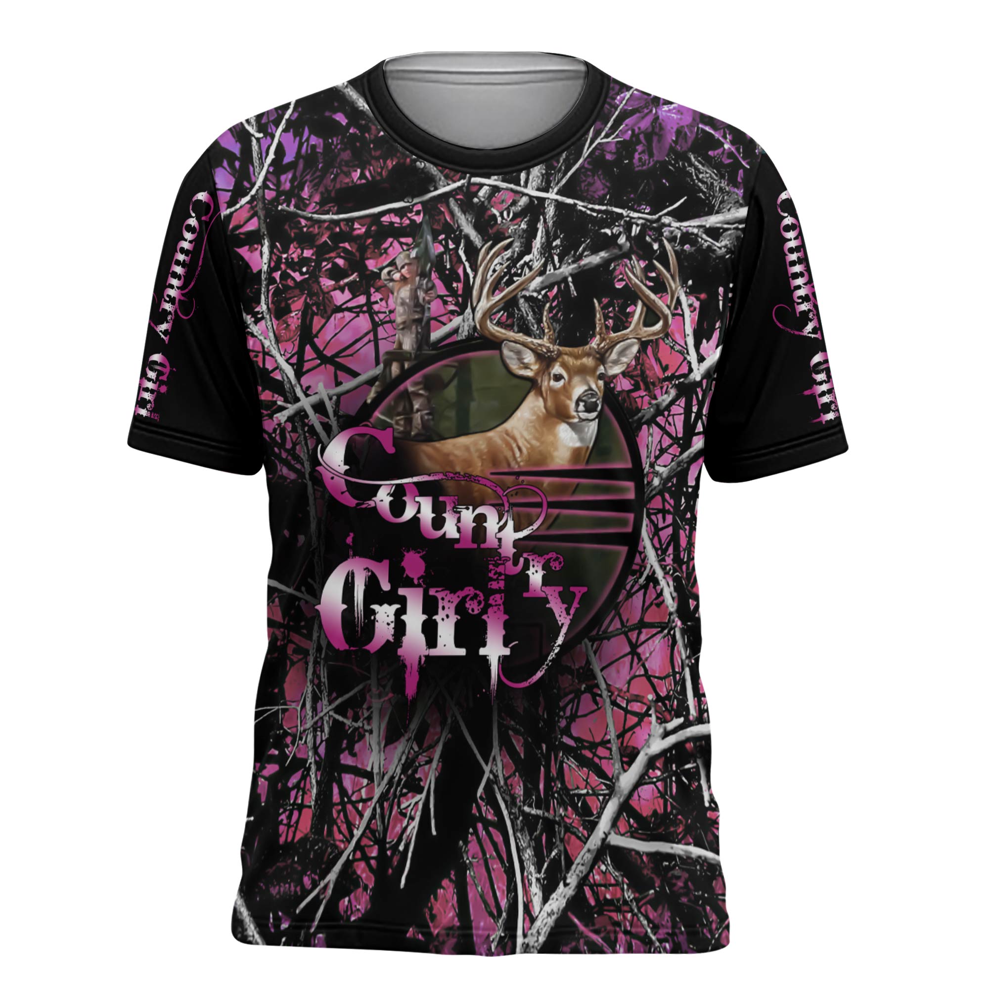 ViticStore™ Country girl Deer Hunting 3D Black & Purple Shade All Over Printed XL T-shirt