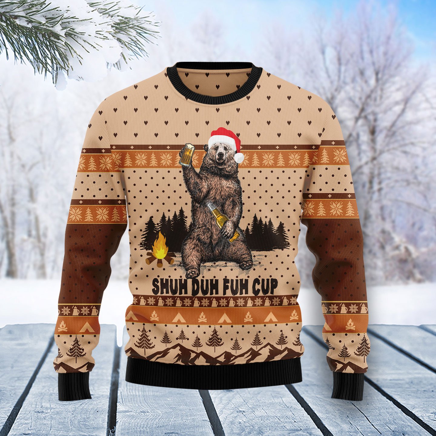 Bear Camping Christmas T3010 Ugly Christmas Sweater unisex womens & mens, couples matching, friends, funny family sweater gifts (plus size available)