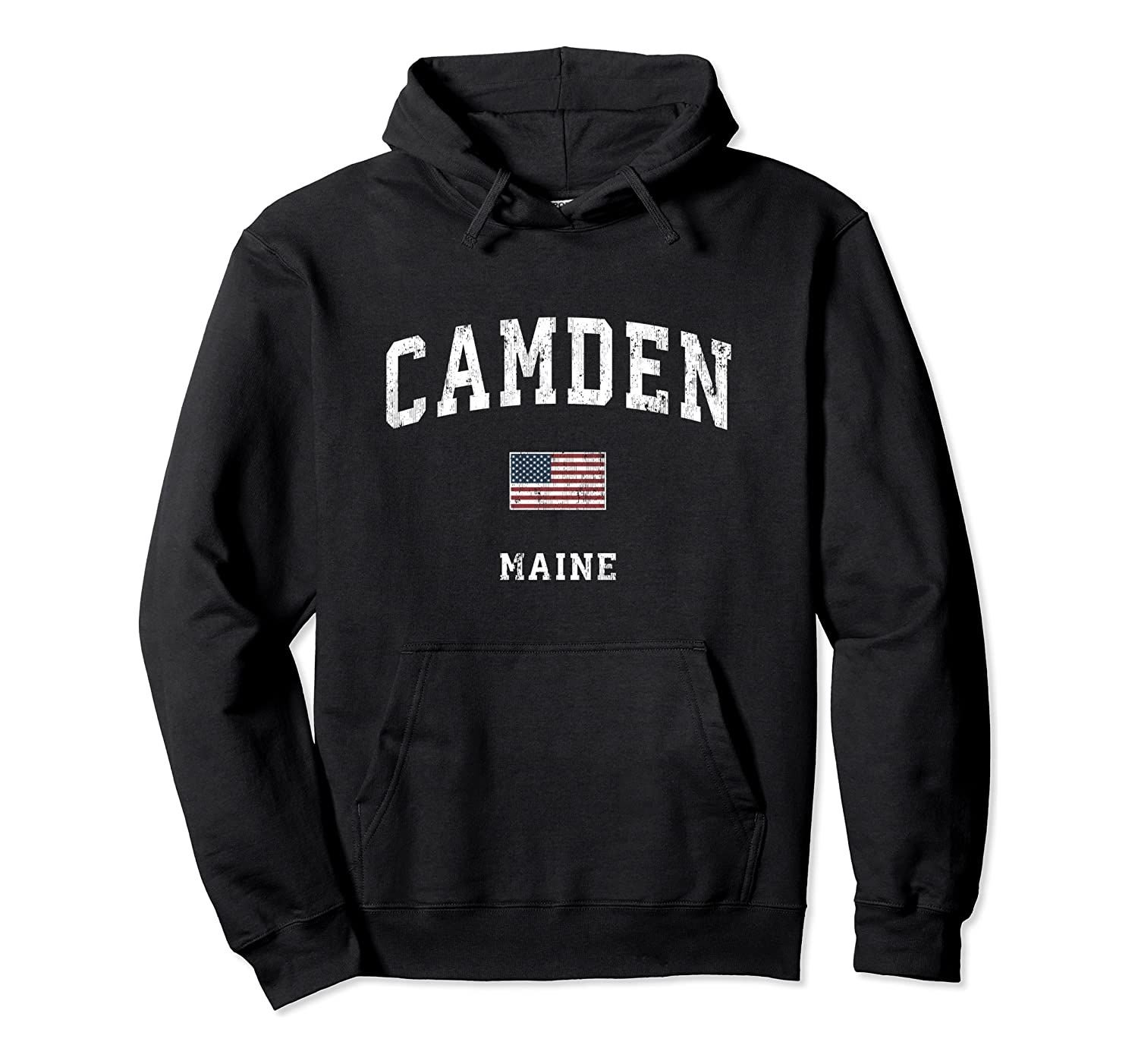 Camden Maine ME Vintage American Flag Sports Design Pullover Hoodie, T-Shirt, Sweatshirt, Tank Top, Racerback, Dolman