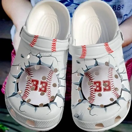 Baseball Lover White Personalize Clog Custom Crocss Clog Number On Sandal Fashion Style Comfortable For Women Men Kid