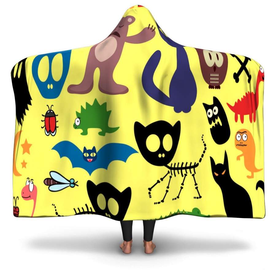 Scary animals and evil things set Halloween Hooded Blanket