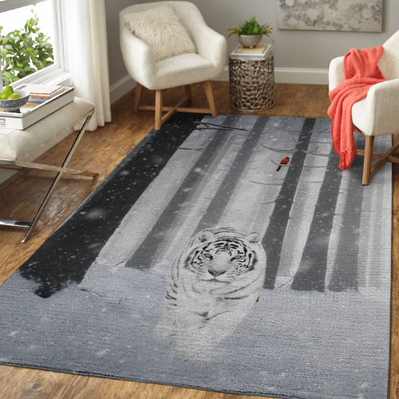 White Tiger and Cardinal – Animals Area Rug Carpet