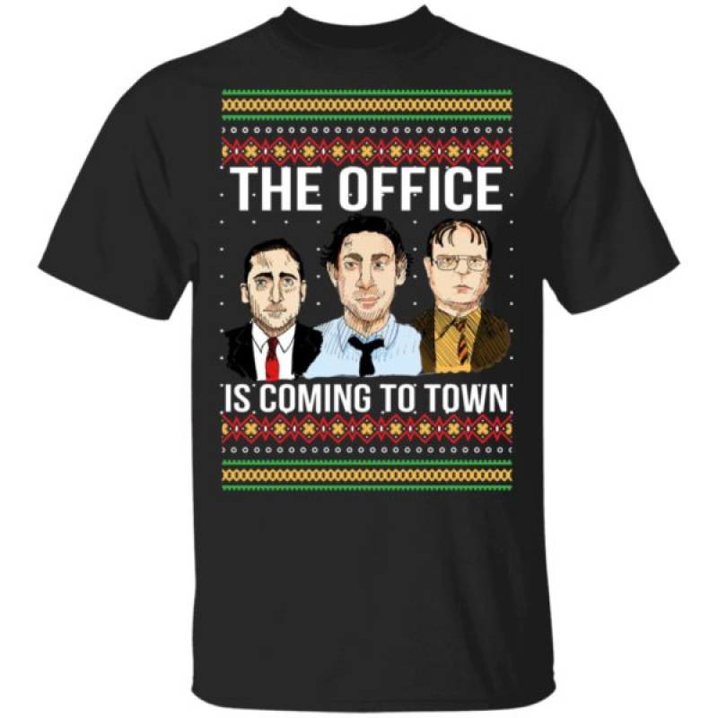 The Office Is Coming To Town Michael Scott Jim Halpert Dwight Schrute Ugly Christmas Sweatshirt Hoodie