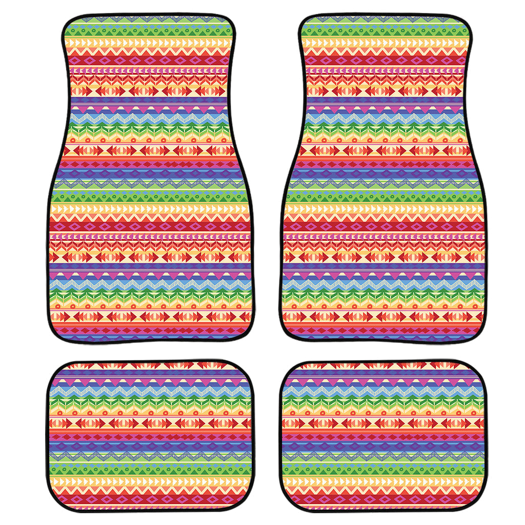 Colorful Aztec Tribal Pattern Print Front And Back Car Floor Mats, Front Car Mat