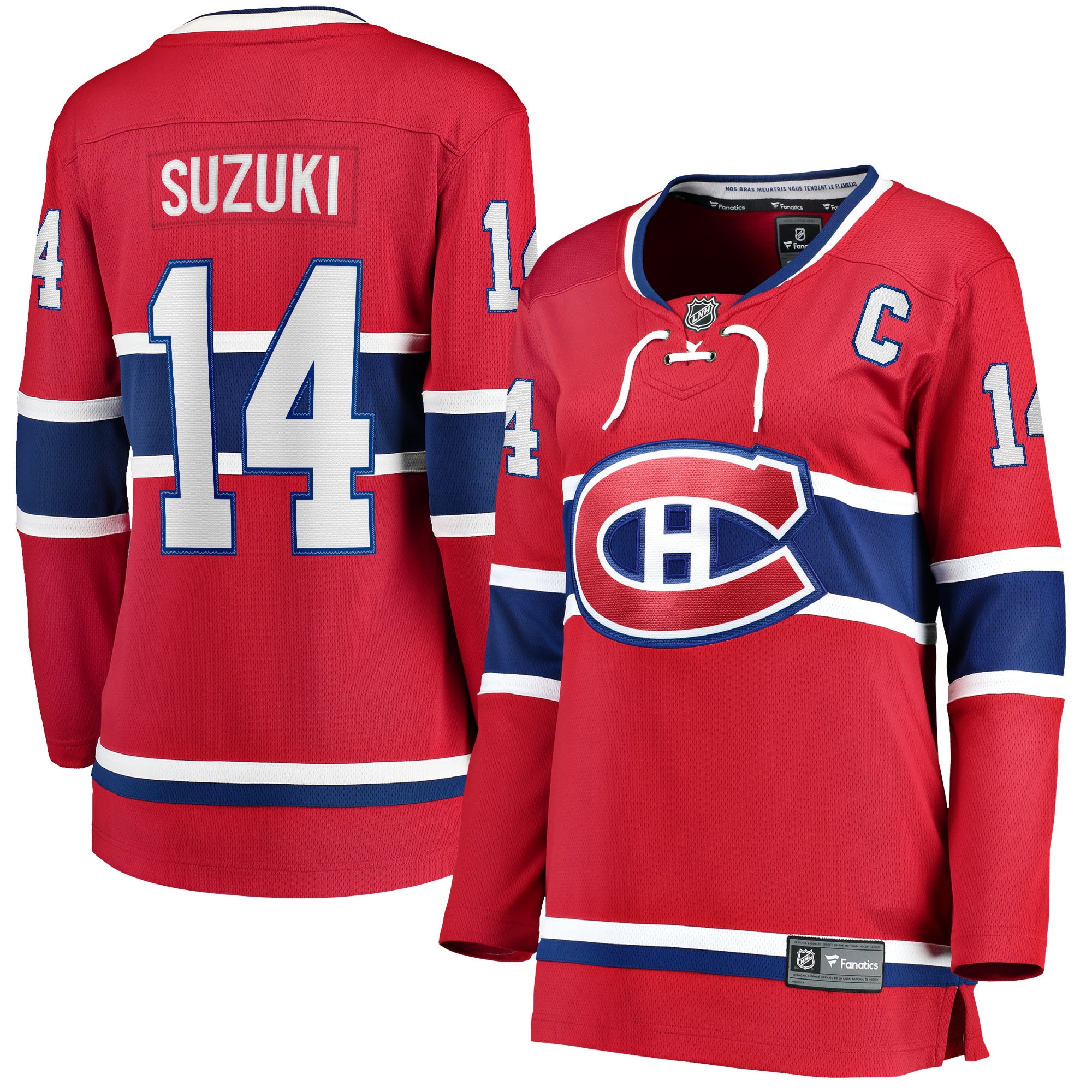 Nick Suzuki Montreal Canadiens Branded Women's Home Captain Patch Breakaway Player Jersey – Red