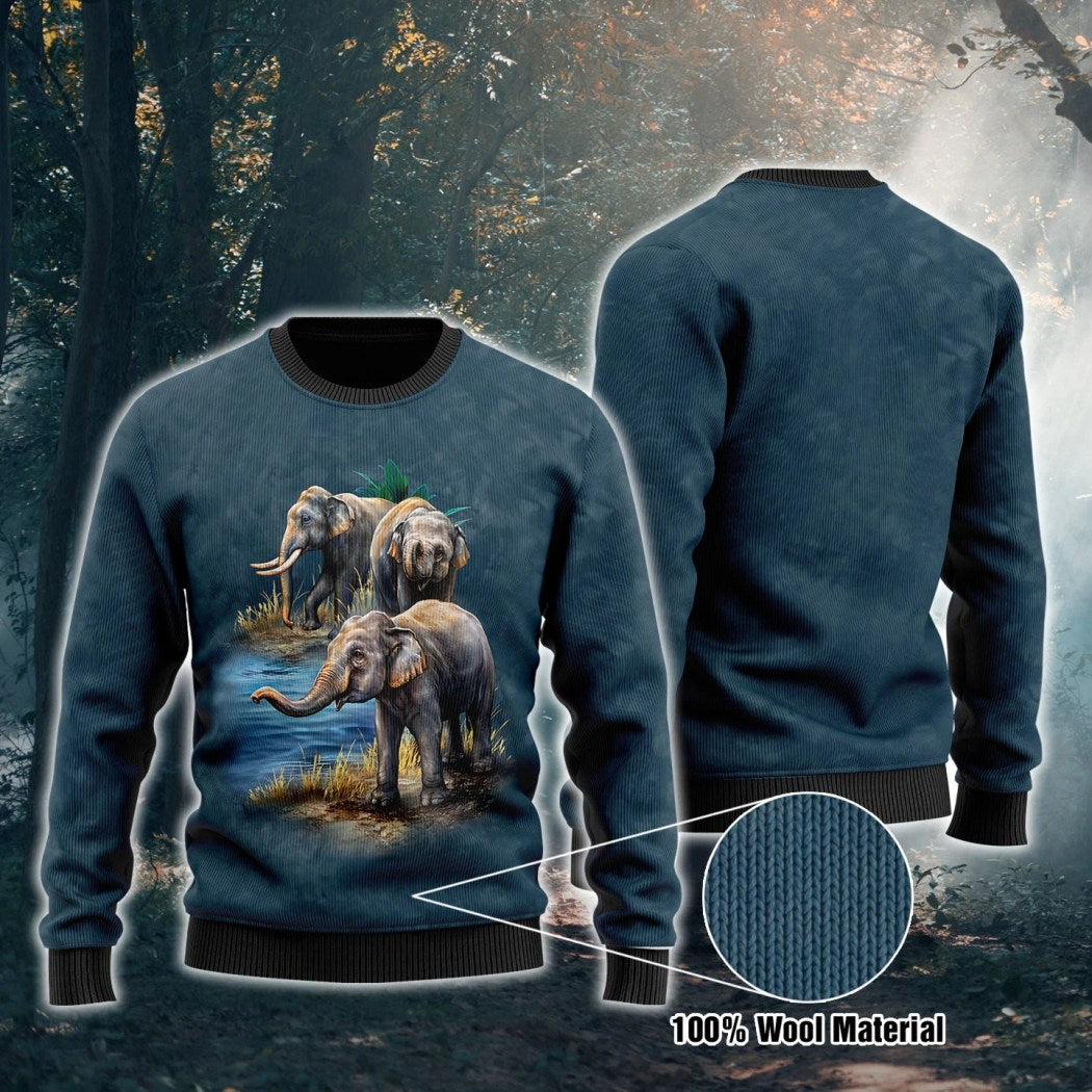 Elephants Lover Blue Color Wool Sweater