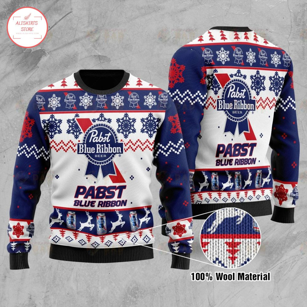 Beer Pabst Blue Ribbon Ugly Christmas Sweater