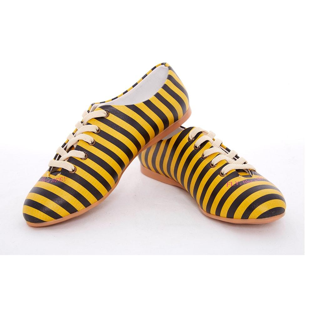 Black And Yellow Striped Ballerinas Shoes Slv073