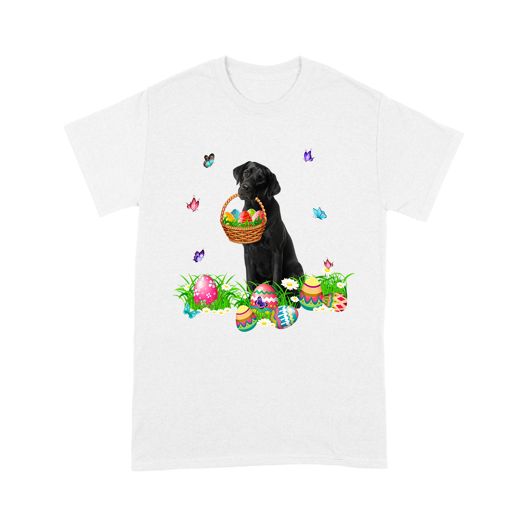 Dog Lover Bunny Black Labrador Dog Easter Eggs – Standard T-shirt